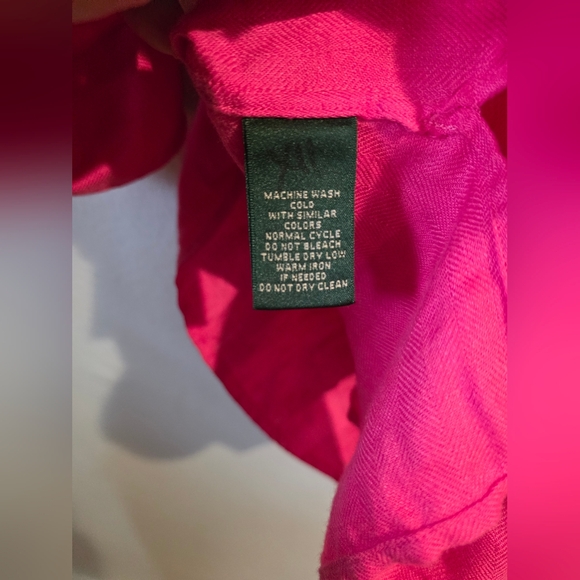 Lauren Ralph Lauren Womens Button Front Tunic Top Neon Pink  100% Linen 3X - Picture 7 of 8